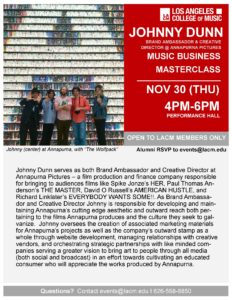 Music Business Masterclass | JOHNNY DUNN | Nov 30 @ LACM Performance Hall | Pasadena | California | United States